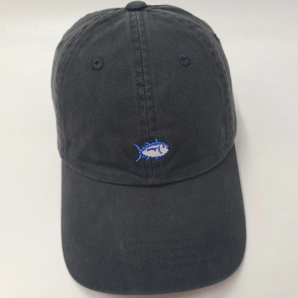 Southern Tide Hat Strapback (Fits Small) Black Blue Skipjack Tuna Logo Fish Men
